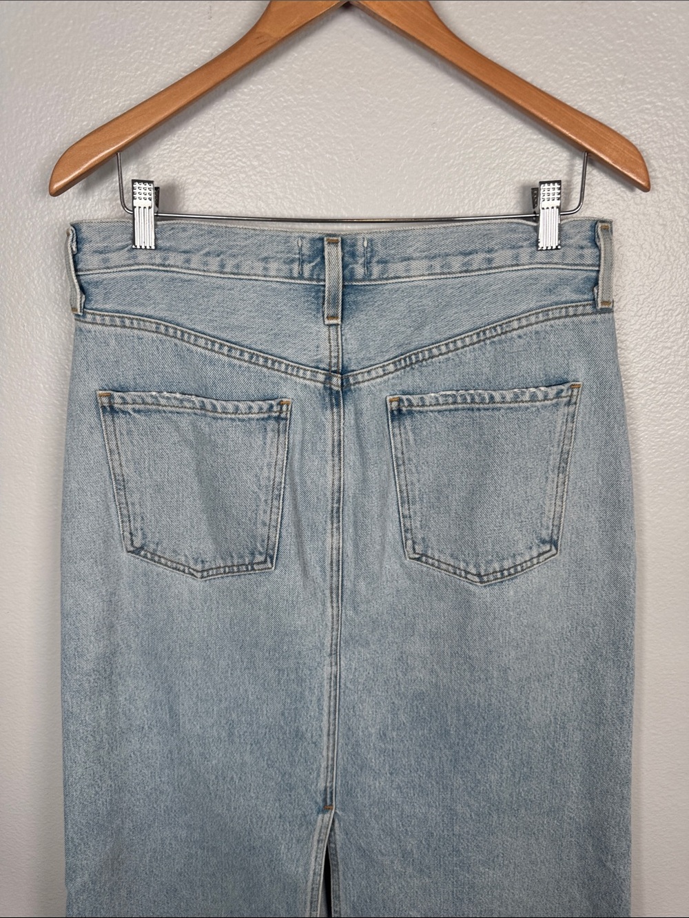 Agolde Hilla Light Blue Cotton Denim Maxi Skirt with frayed hem size 28 - Picture 5 of 10